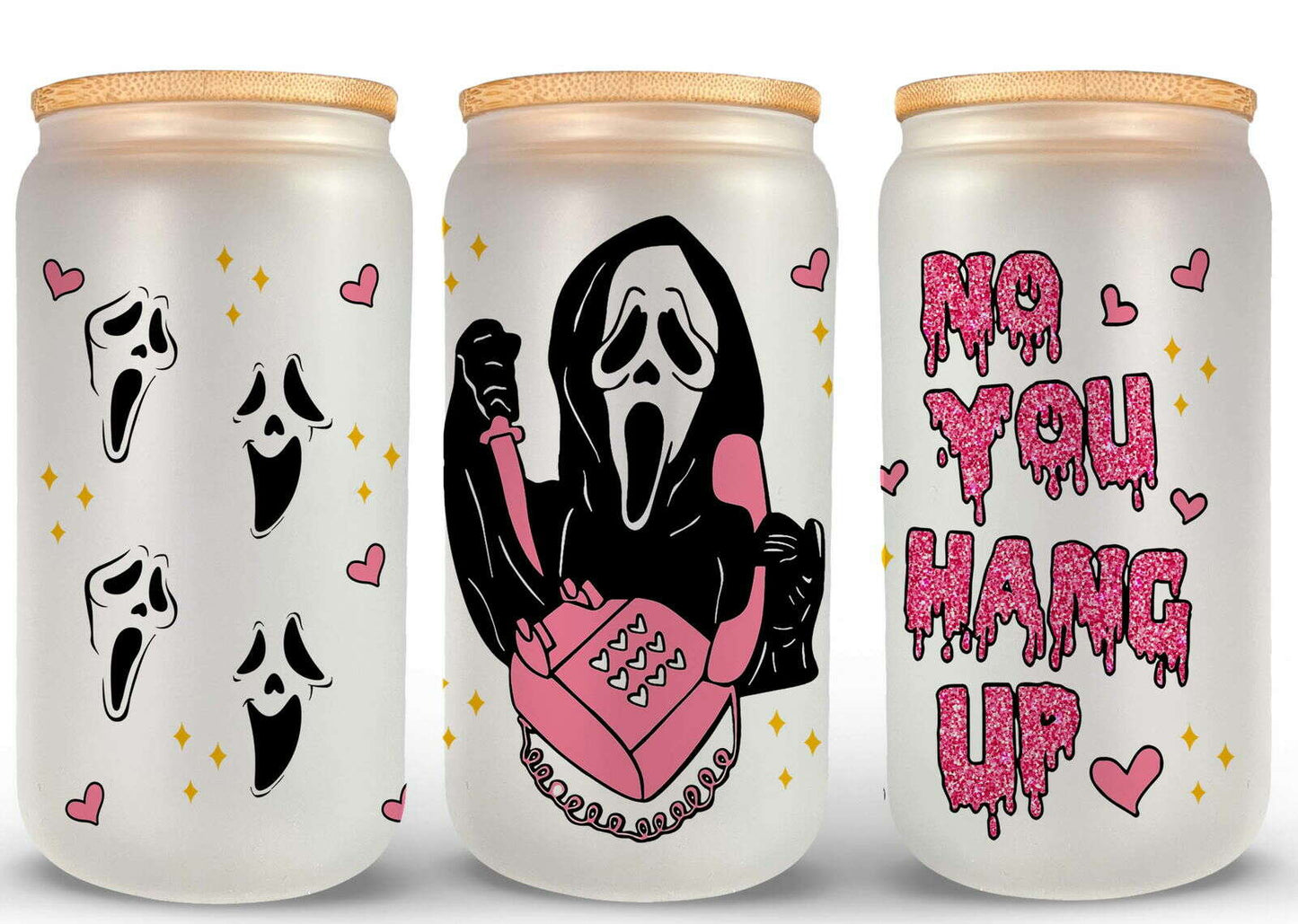 Bundle Movie Characters Horror Movies Glass Can 16oz Wrap, Sublimation Design