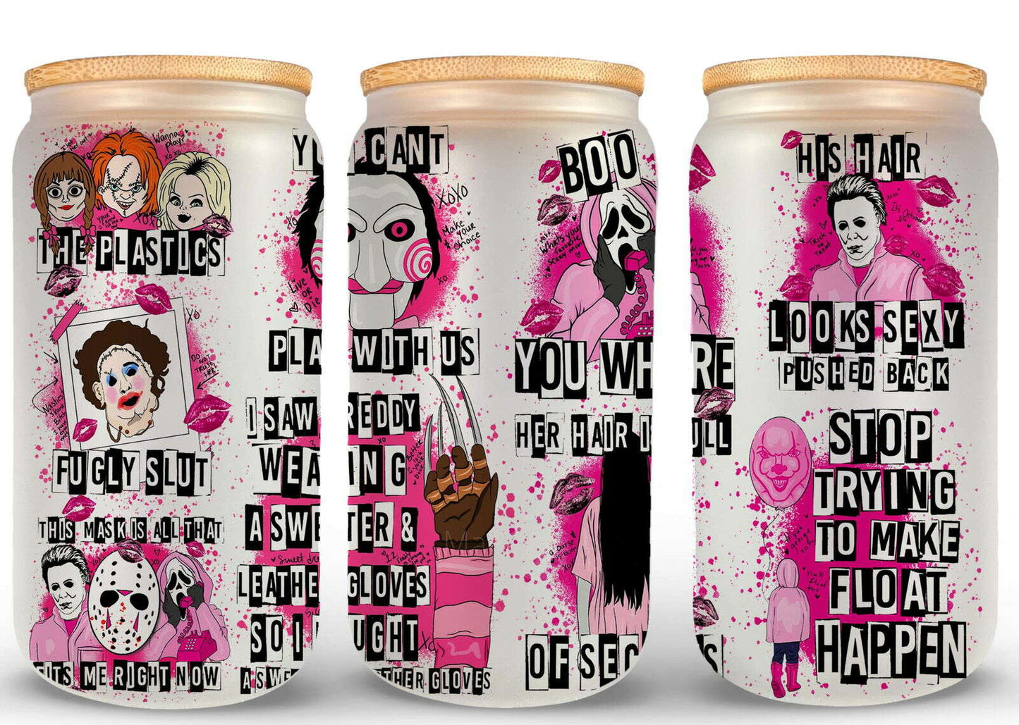 Bundle Movie Characters Horror Movies Glass Can 16oz Wrap, Sublimation Design