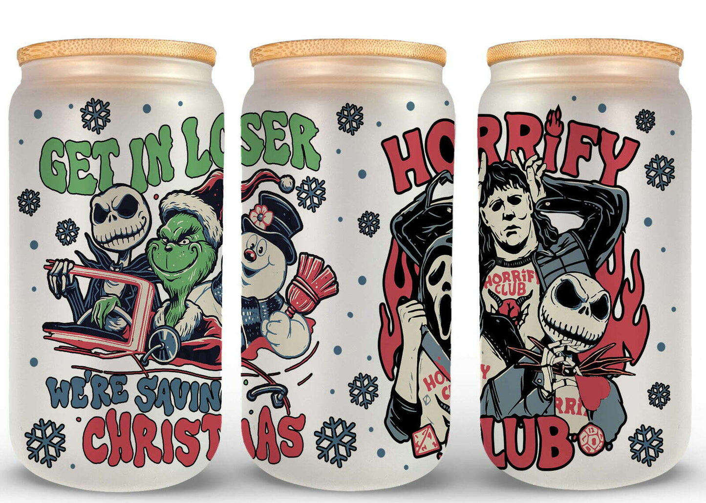 Bundle Movie Characters Horror Movies Glass Can 16oz Wrap, Sublimation Design