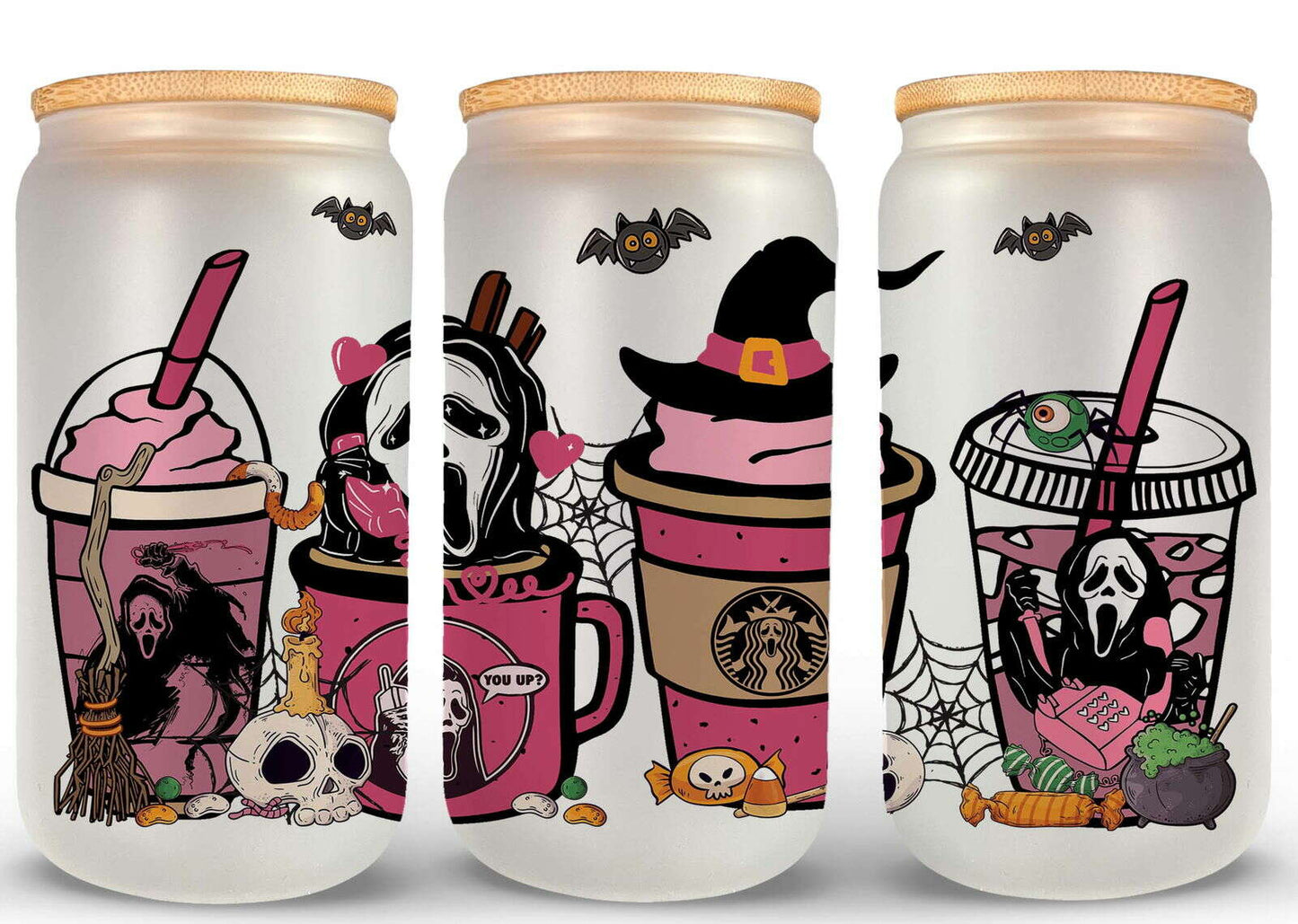 Bundle Movie Characters Horror Movies Glass Can 16oz Wrap, Sublimation Design