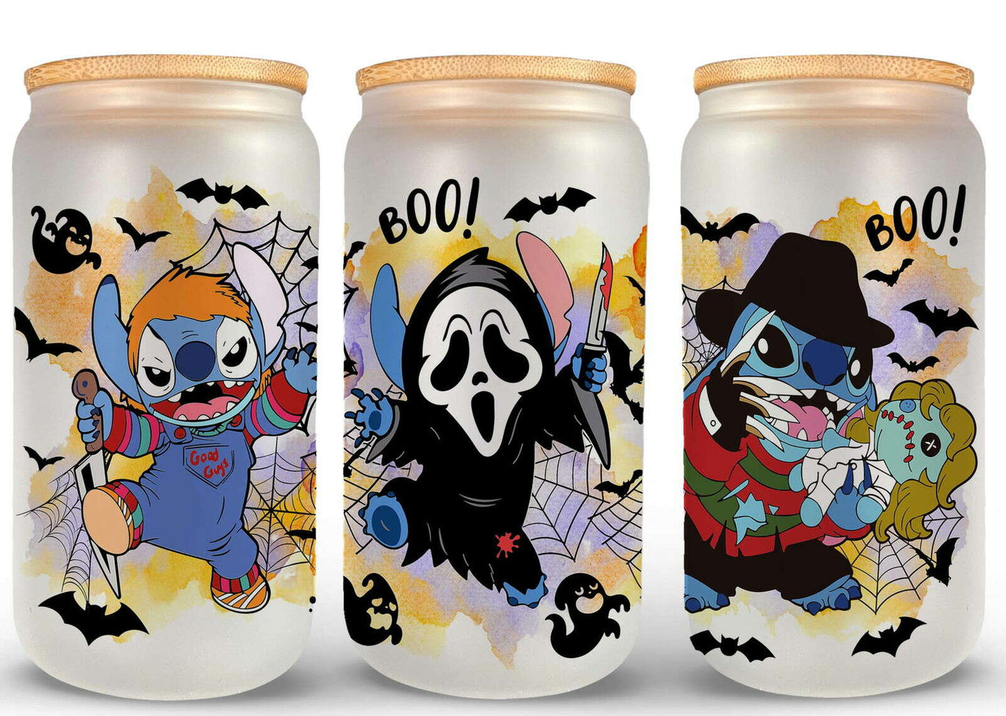 Bundle Movie Characters Horror Movies Glass Can 16oz Wrap, Sublimation Design