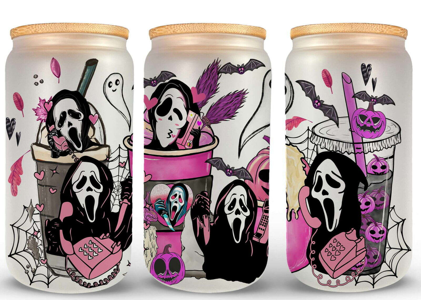 Bundle Movie Characters Horror Movies Glass Can 16oz Wrap, Sublimation Design