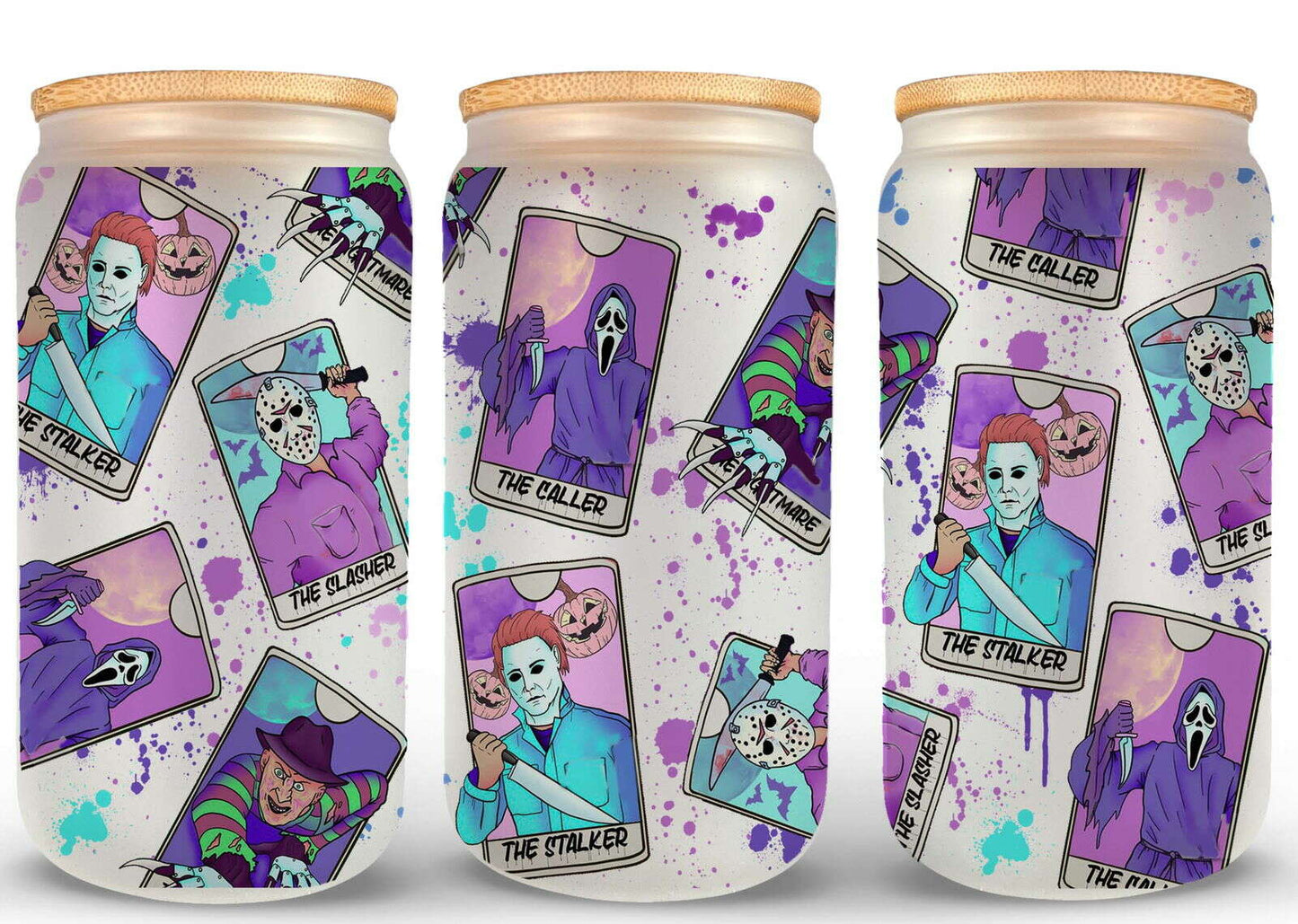 Bundle Movie Characters Horror Movies Glass Can 16oz Wrap, Sublimation Design