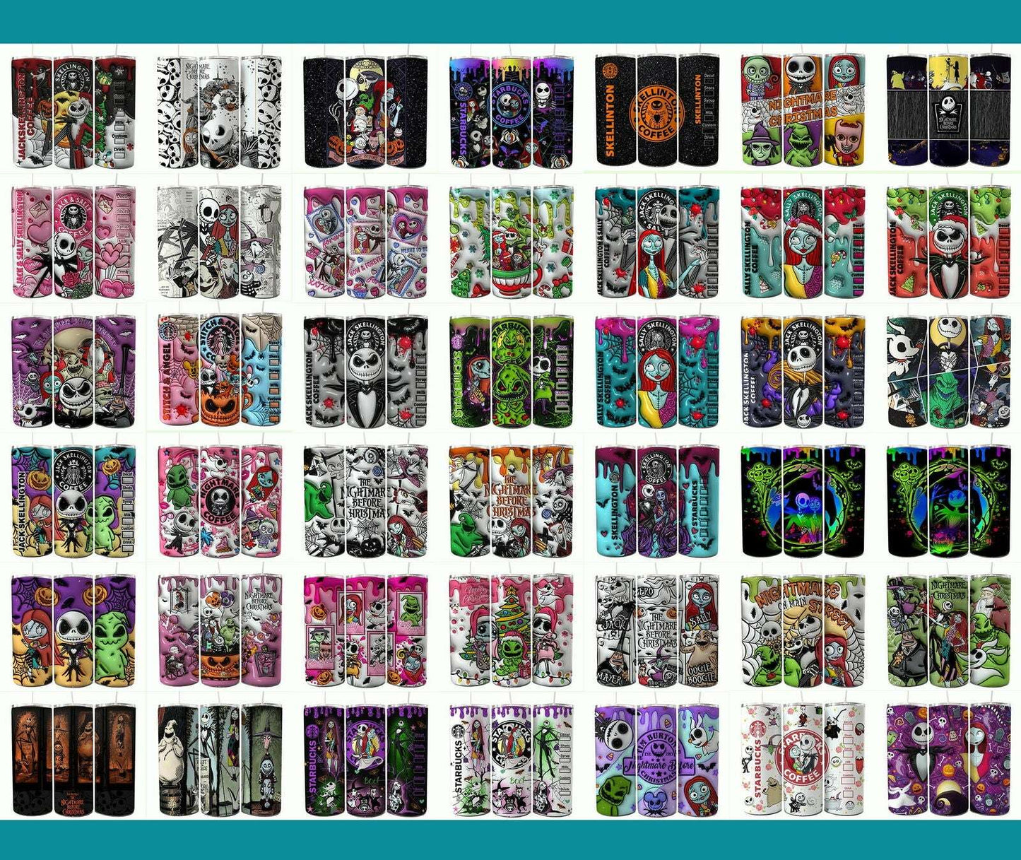 Bundle Nightmare Before Christmas 20oz Tumbler Wrap. Horror Characters Tumbler Design