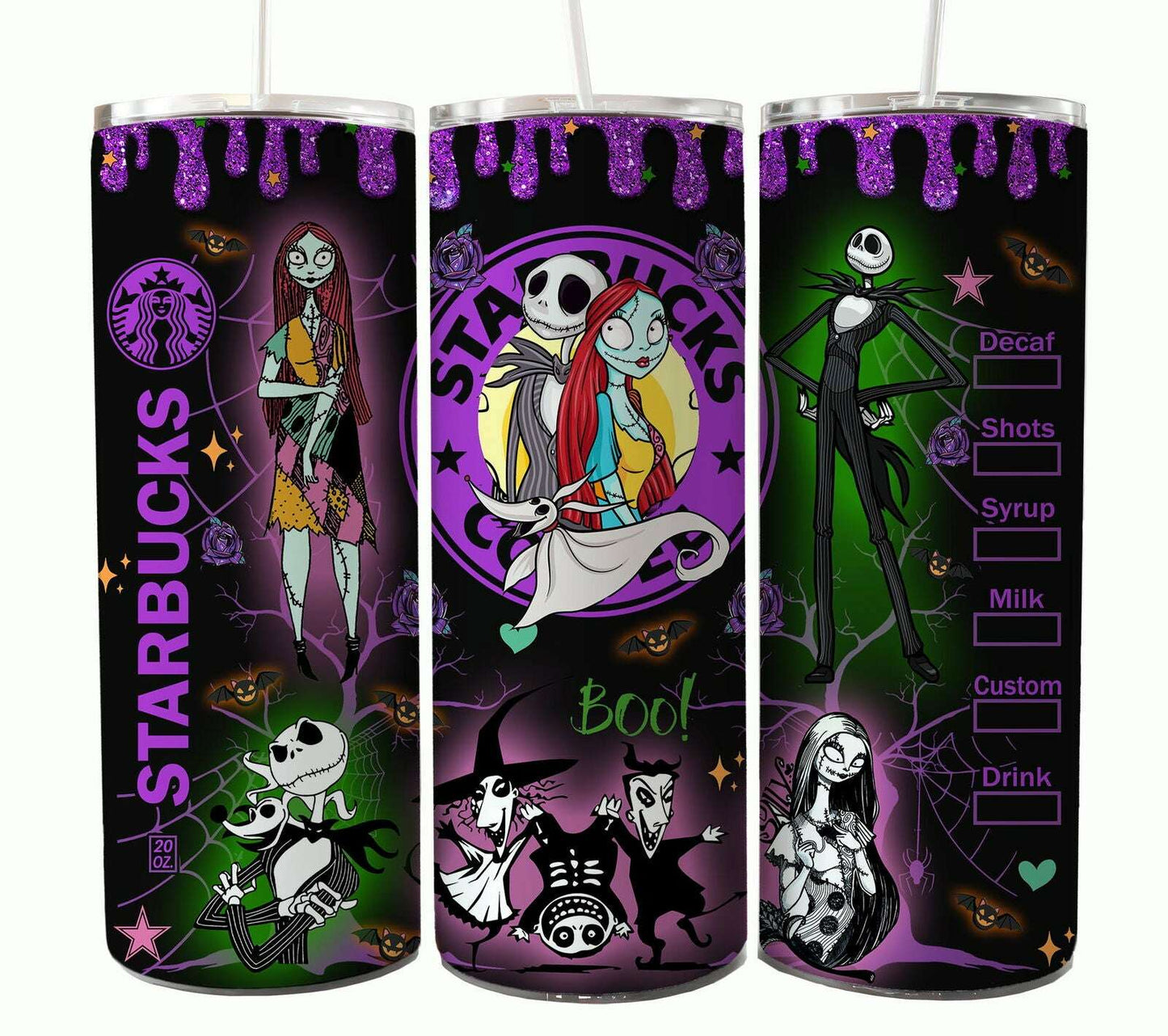 Bundle Nightmare Before Christmas 20oz Tumbler Wrap. Horror Characters Tumbler Design