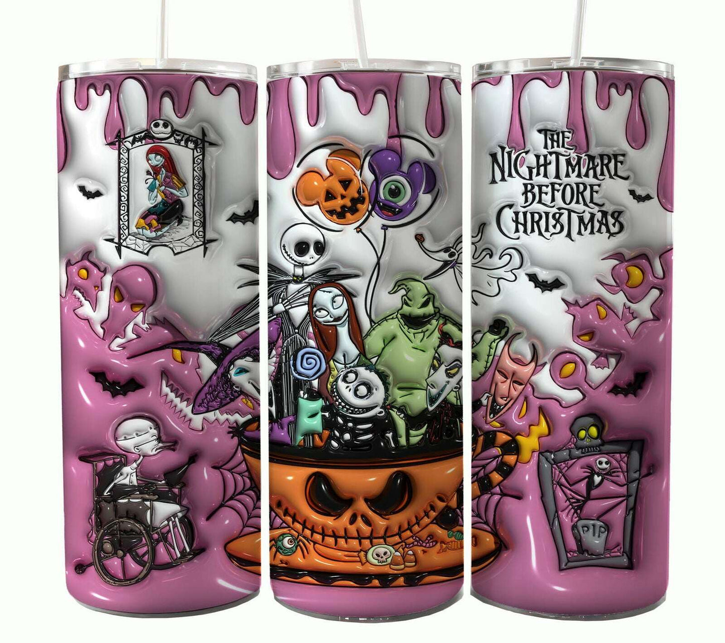 Bundle Nightmare Before Christmas 20oz Tumbler Wrap. Horror Characters Tumbler Design
