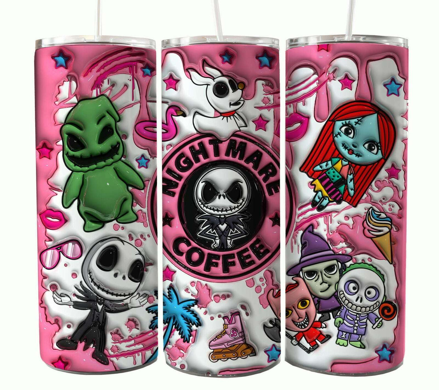 Bundle Nightmare Before Christmas 20oz Tumbler Wrap. Horror Characters Tumbler Design