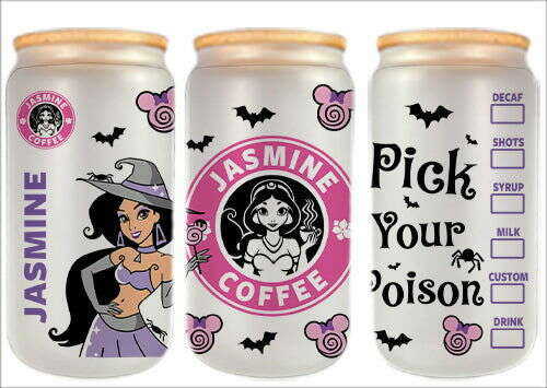 Bundle Princess Halloween 16oz Glass Can Wrap, Magic Glass Can Design, Instant Download