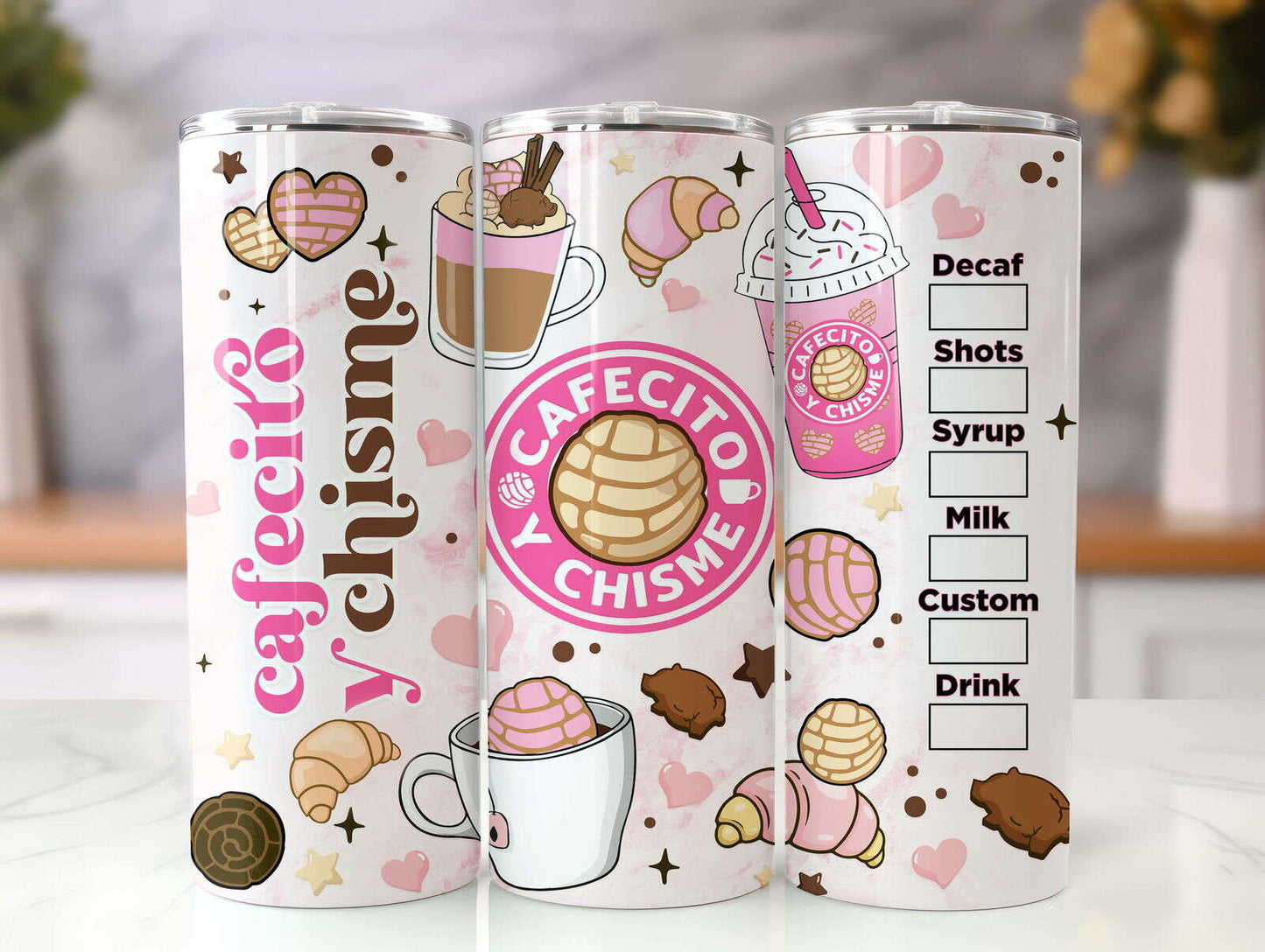 Cafecito y Chisme 20oz Skinny Coffee Tumbler, 20oz Skinny Tumbler Digital