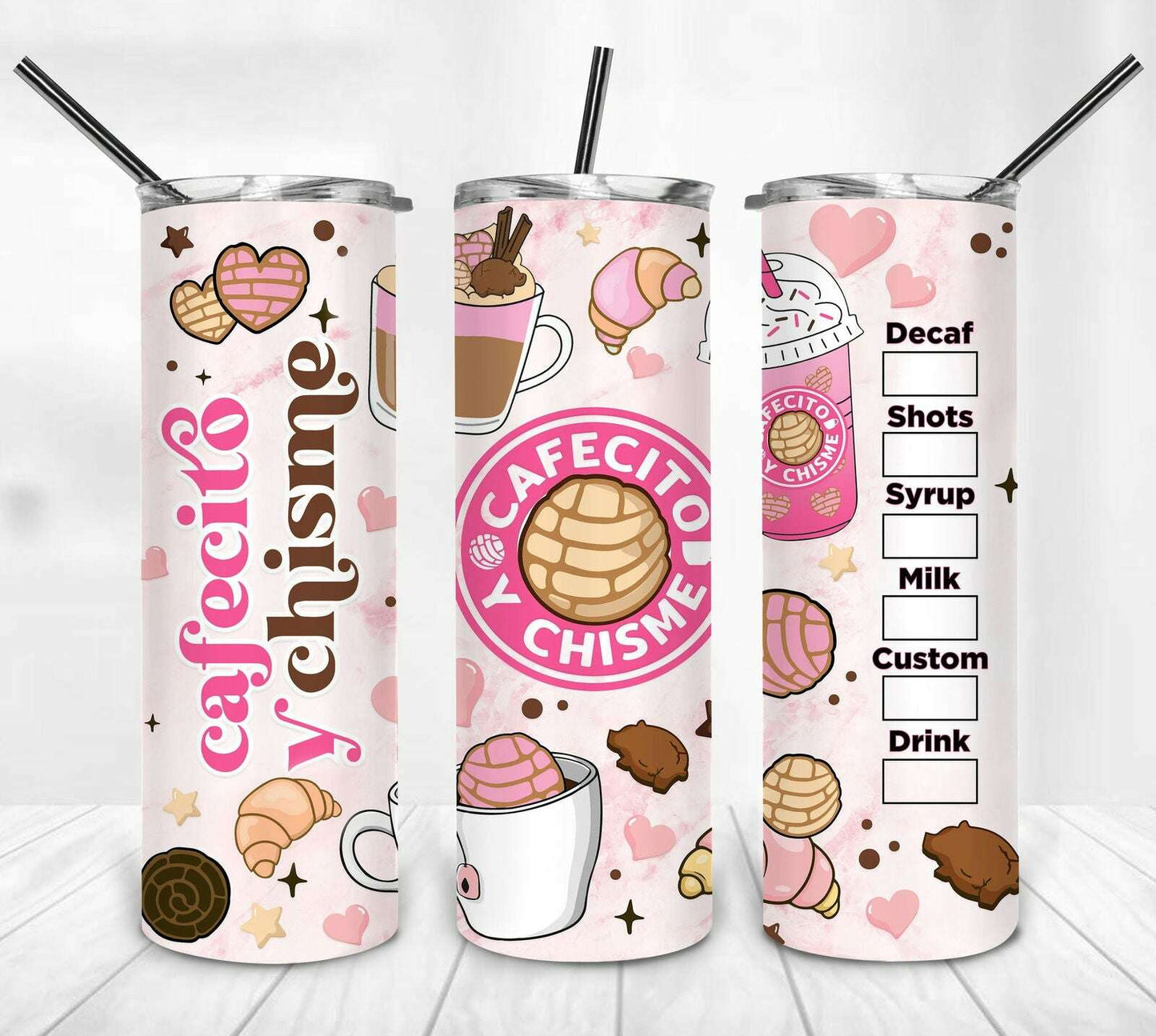 Cafecito y Chisme 20oz Skinny Coffee Tumbler, 20oz Skinny Tumbler Digital
