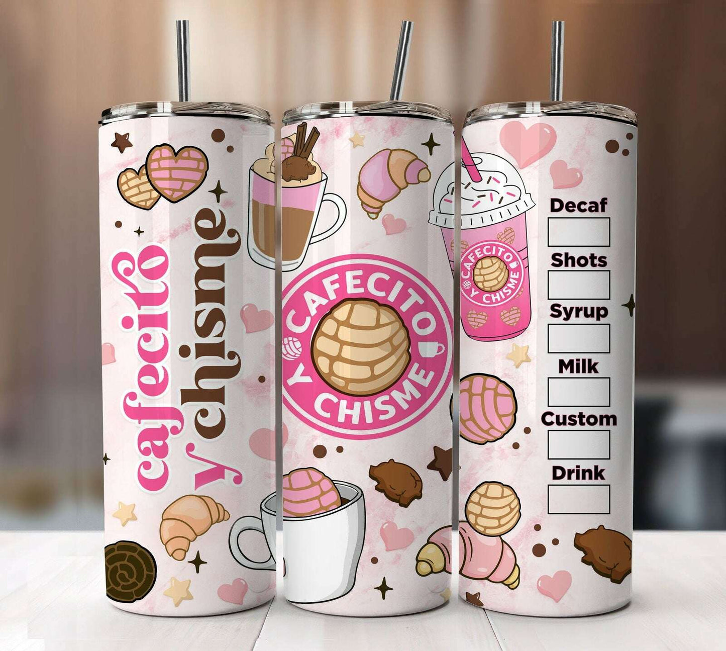 Cafecito y Chisme 20oz Skinny Coffee Tumbler, 20oz Skinny Tumbler Digital