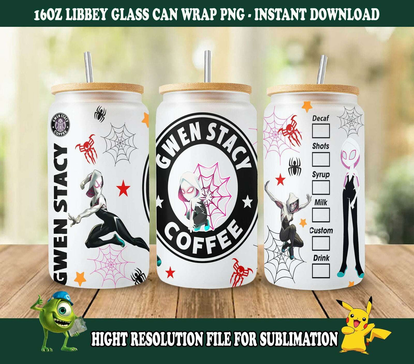 Cartoon 16oz Can Glass Coffee PNG Design