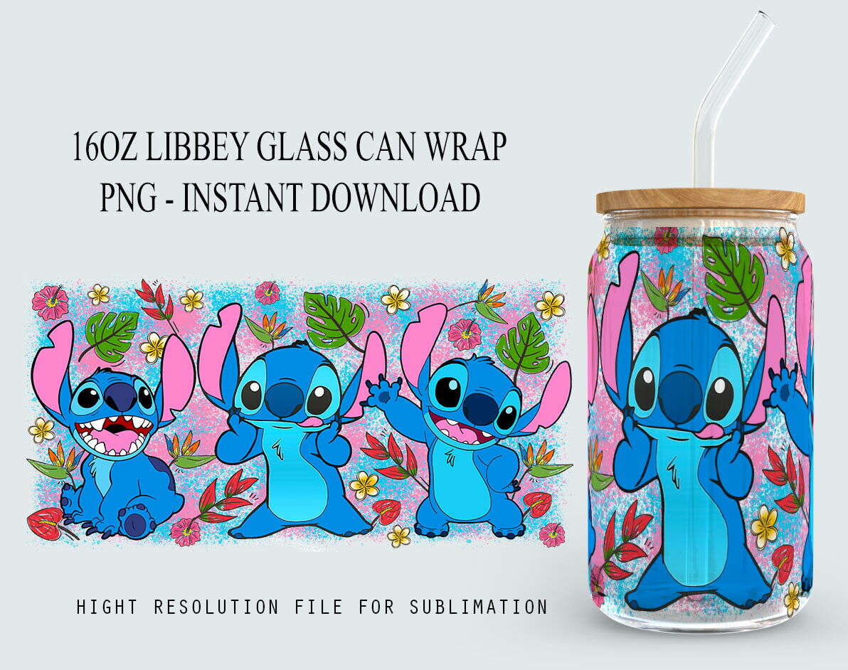 Cartoon 16oz Can Glass, Libbey Can Glass, Png Instant Download