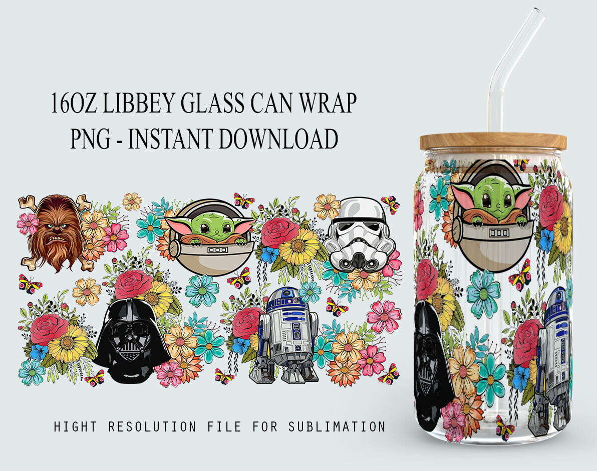 Cartoon 16oz Can Glass Png, Full Tumbler Wrap, Png Design