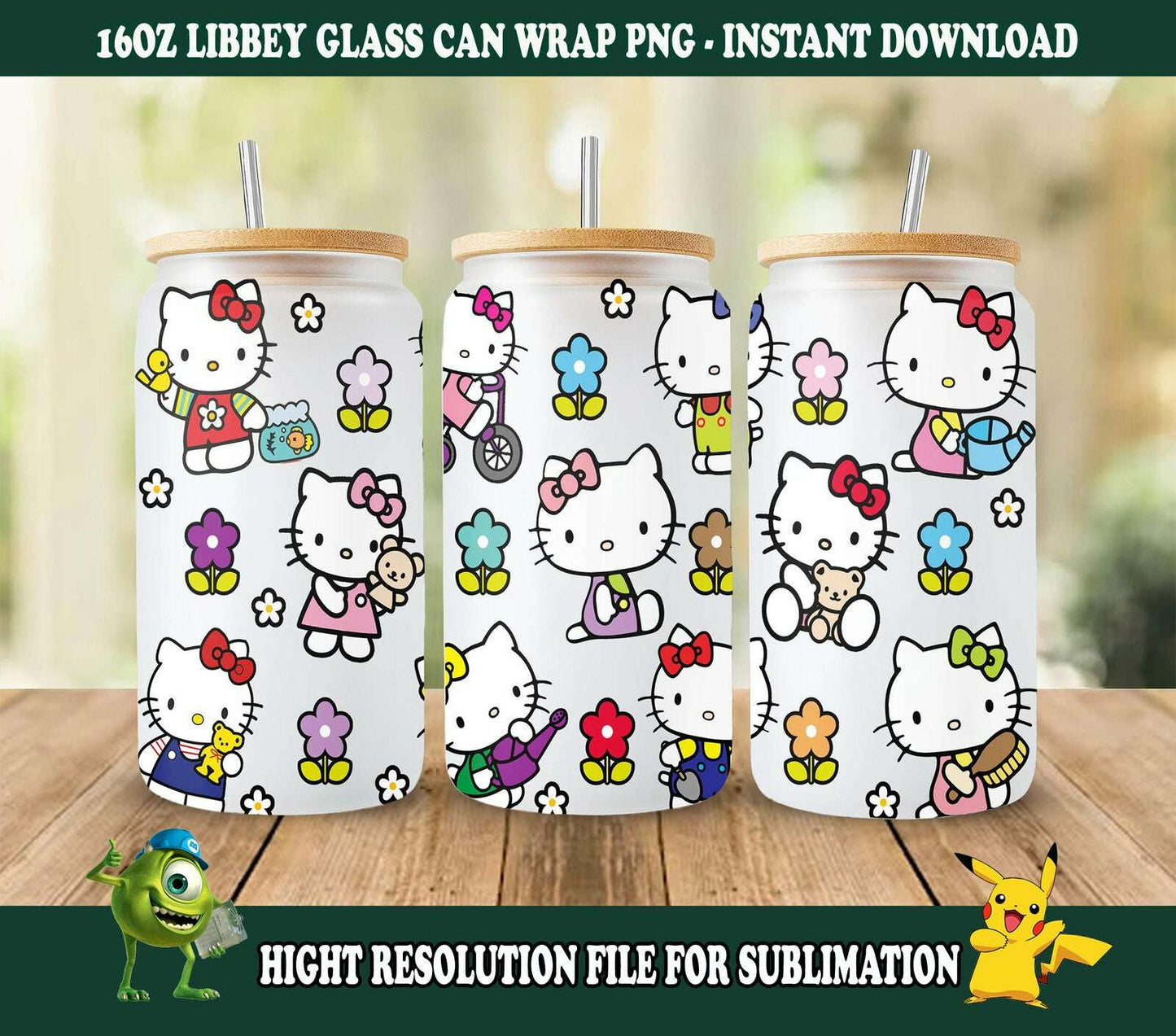 Cartoon 16oz Glass Can Wrap, Hello Bows Flowers Libbey Can Glass Wrap