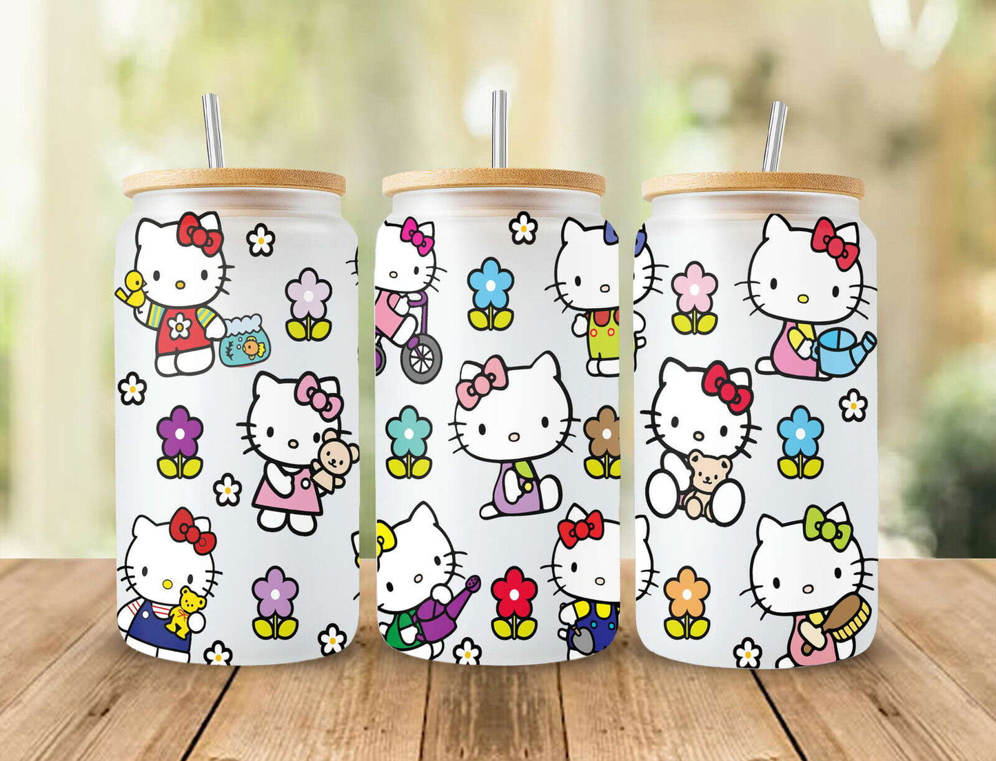 Cartoon 16oz Glass Can Wrap, Hello Bows Flowers Libbey Can Glass Wrap