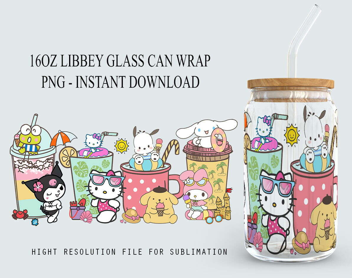 Cartoon 16oz Libbey Wrap, Cartoon Coffee Cup Wrap, Png Sublimation Design