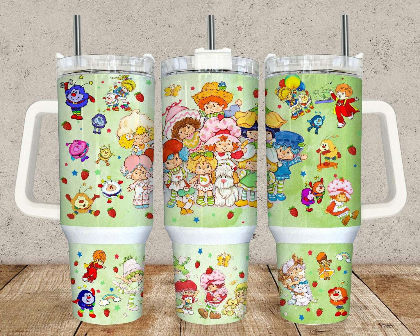 Cartoon 40oz Tumbler Wrap Png, 80s Cartoon Rainbows 40oz Tumbler Png