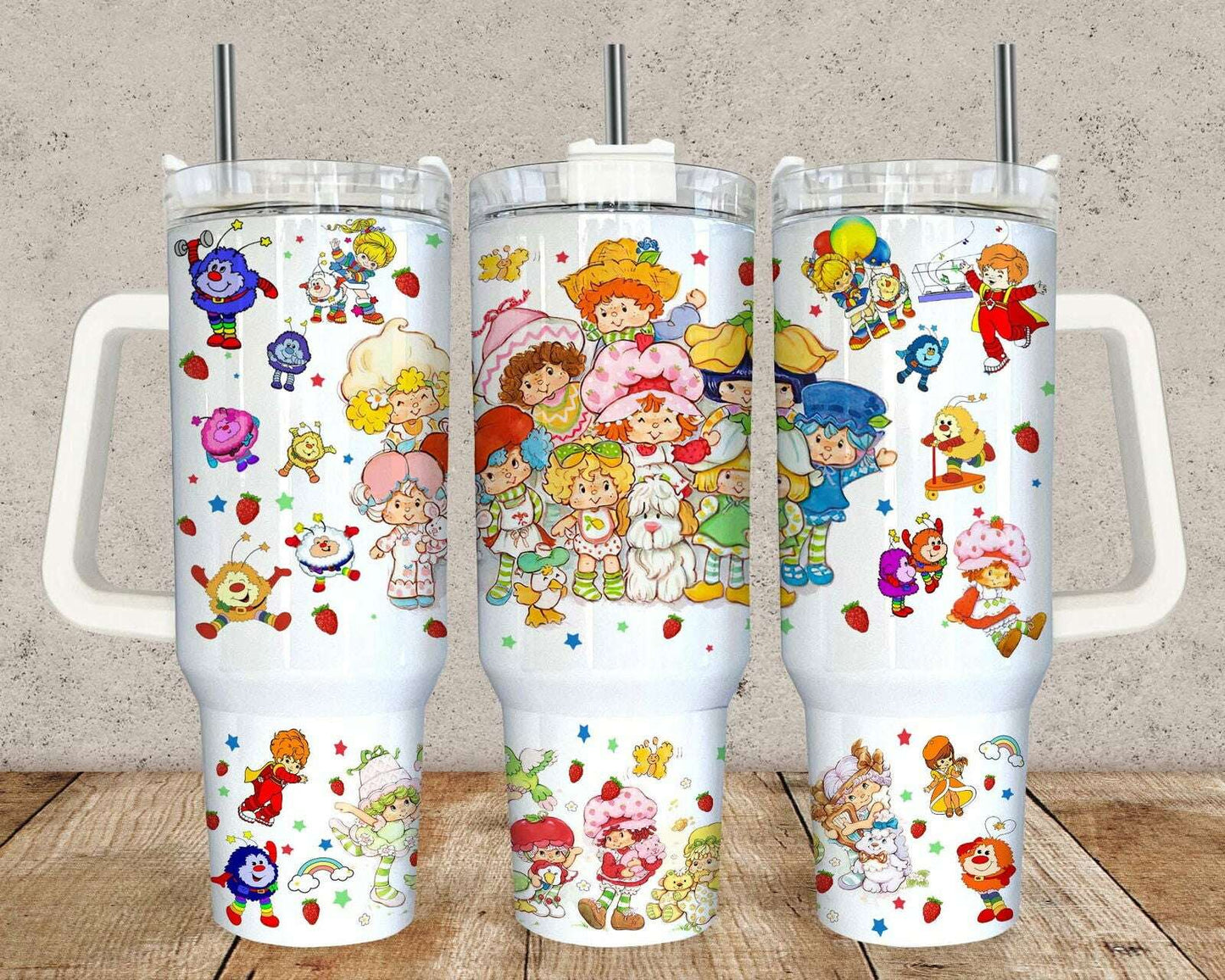 Cartoon 40oz Tumbler Wrap Png, 80s Cartoon Rainbows 40oz Tumbler Png