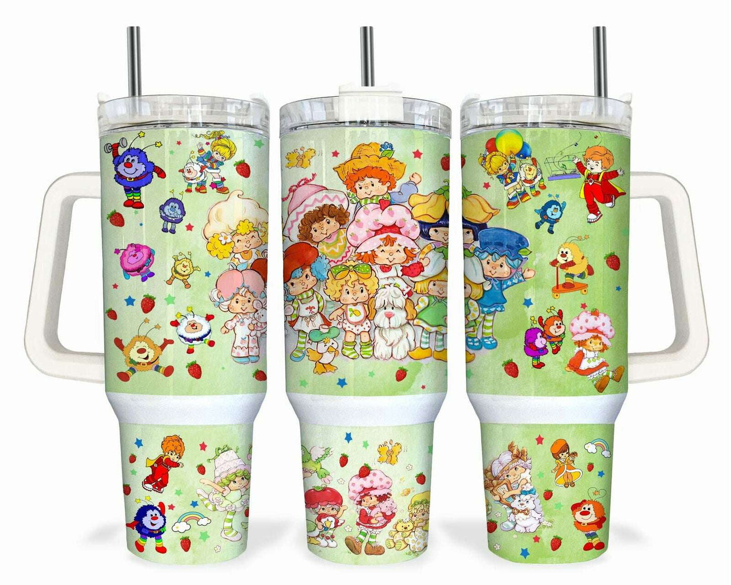 Cartoon 40oz Tumbler Wrap Png, 80s Cartoon Rainbows 40oz Tumbler Png