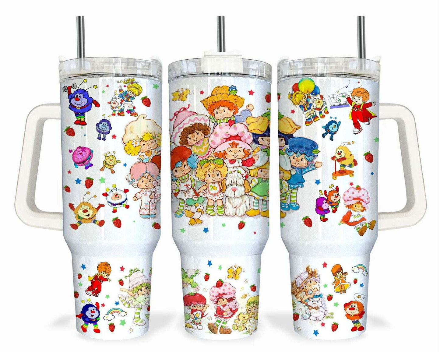 Cartoon 40oz Tumbler Wrap Png, 80s Cartoon Rainbows 40oz Tumbler Png