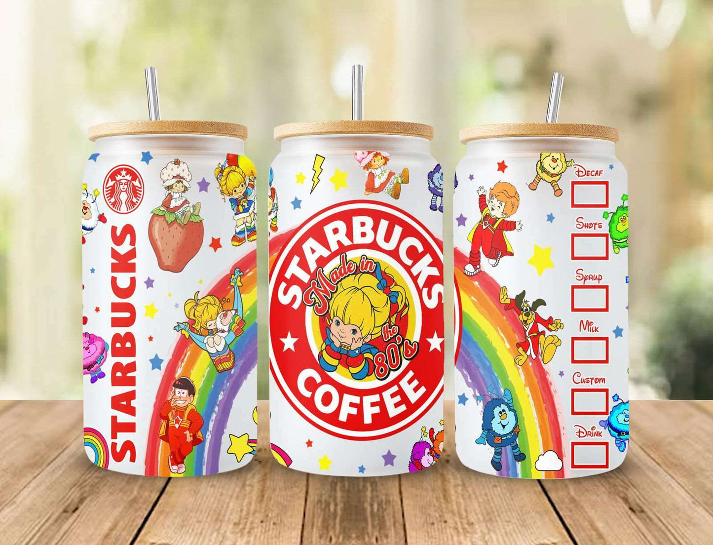 Cartoon 80s 16oz Glass Can Wrap, Rainbow Girl Libbey Glass Can Sublimation Design