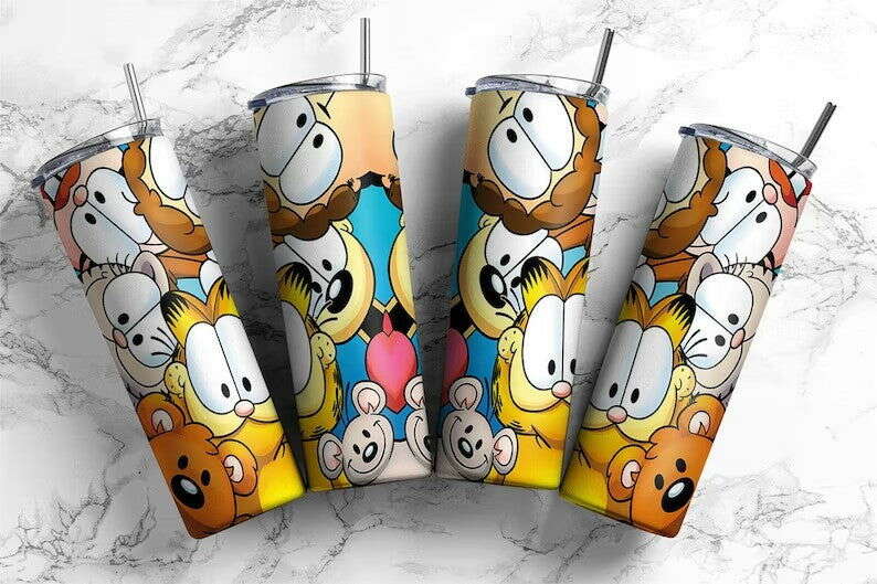 Cartoon 80's 20oz Tumbler, Retro 80's cartoons , Yellow Cat Design Tumbler Wrap PNG