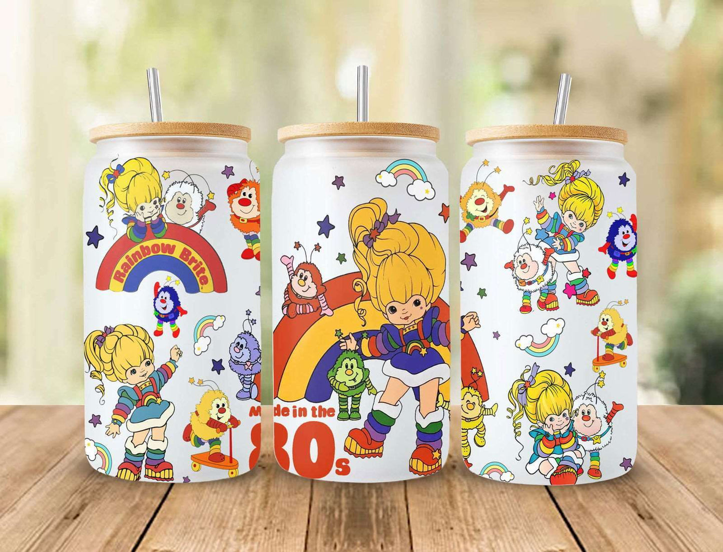 Cartoon 80s Can Glass, 80s cartoons png, Rainbow girl Libbey Glass Can 16oz