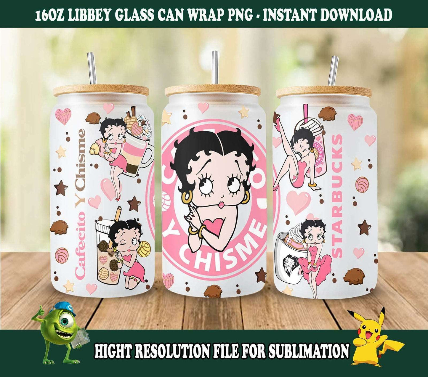 Cartoon 80s tumbler, 80s cartoons png, Betty libbey glass can wrap