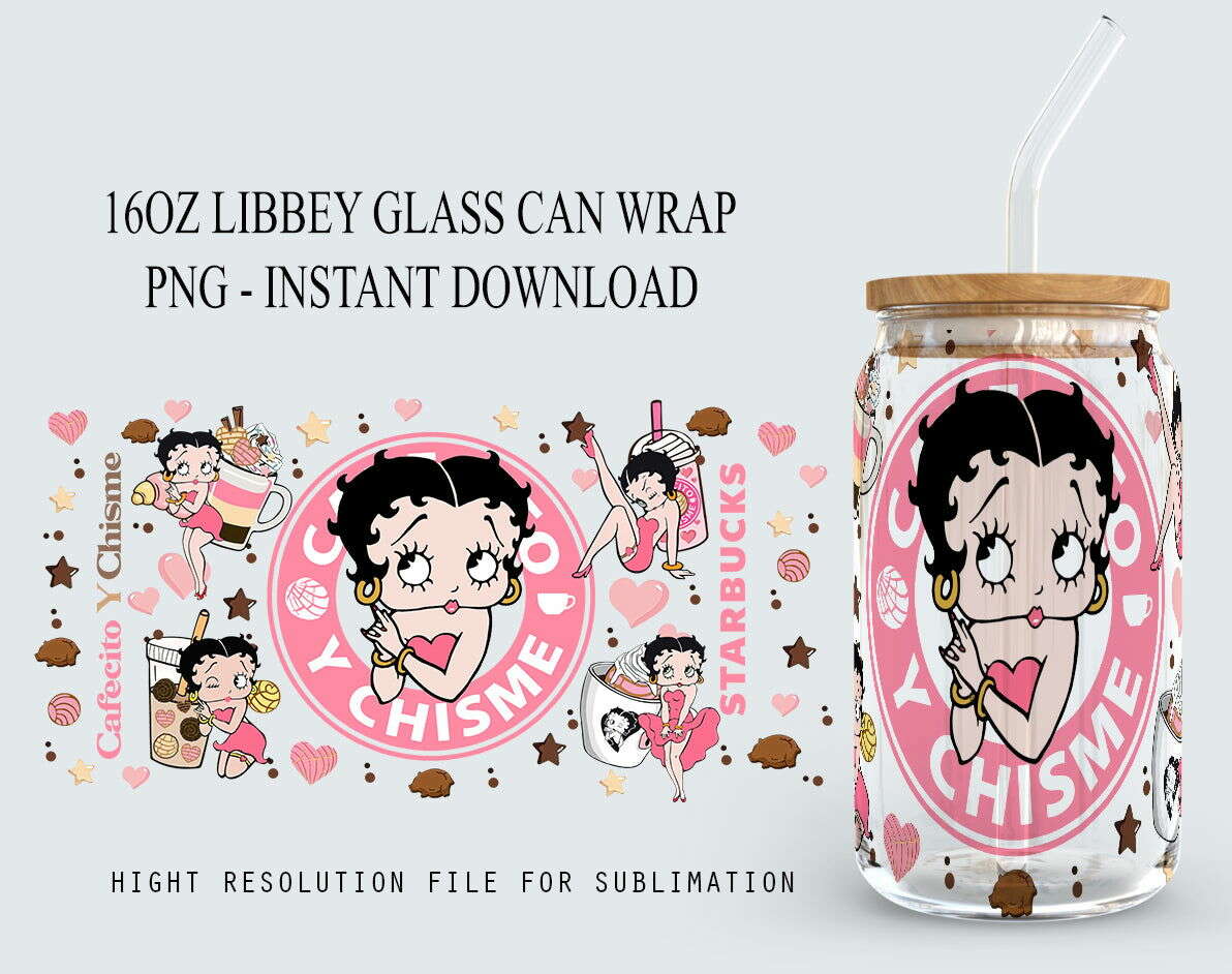 Cartoon 80s tumbler, 80s cartoons png, Betty libbey glass can wrap