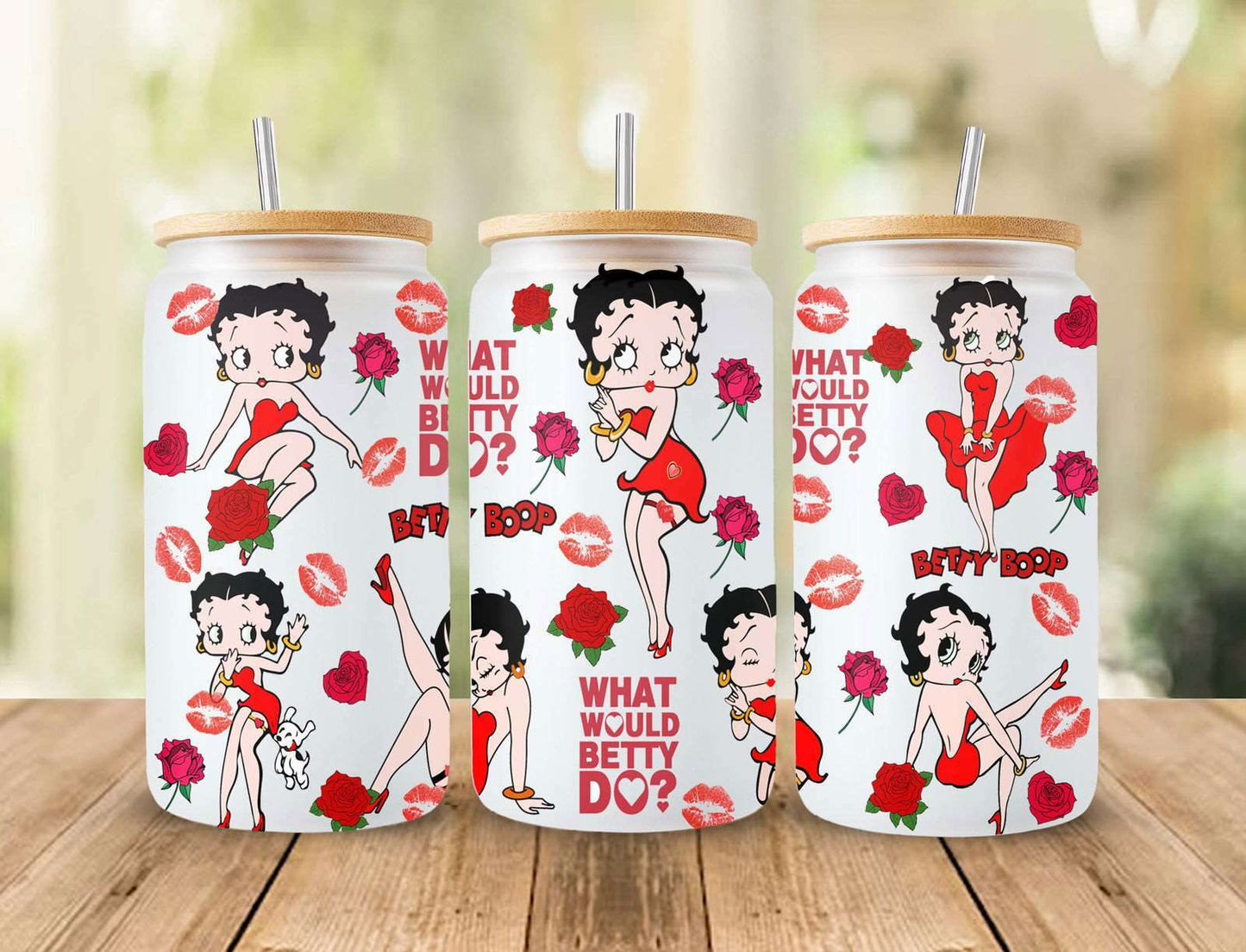 Cartoon 80s tumbler, 80s cartoons png, Betty libbey glass can wrap