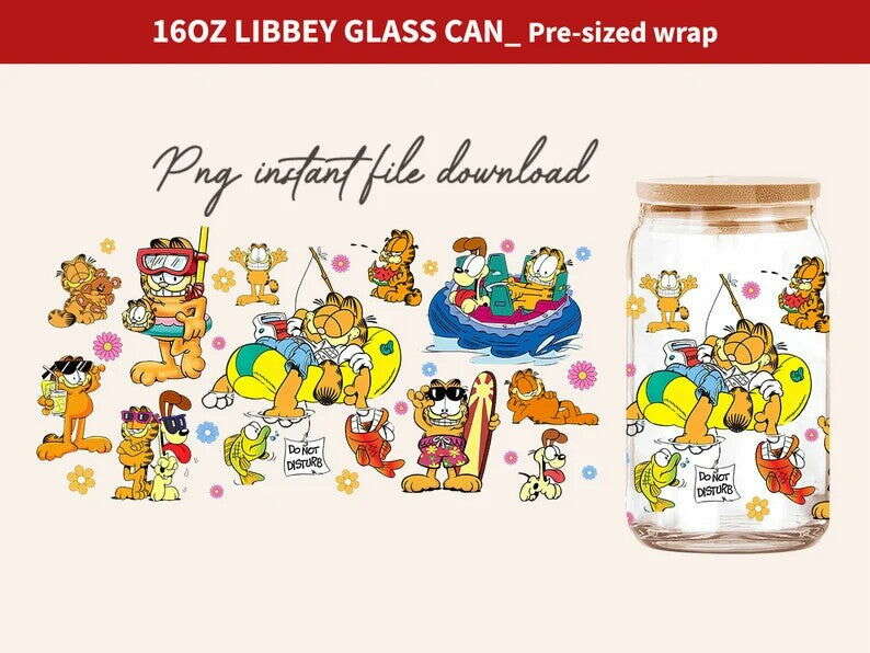 Cartoon Cat Cartoon 80s Glass Can, Cartoon Summer Libbey Glass Can