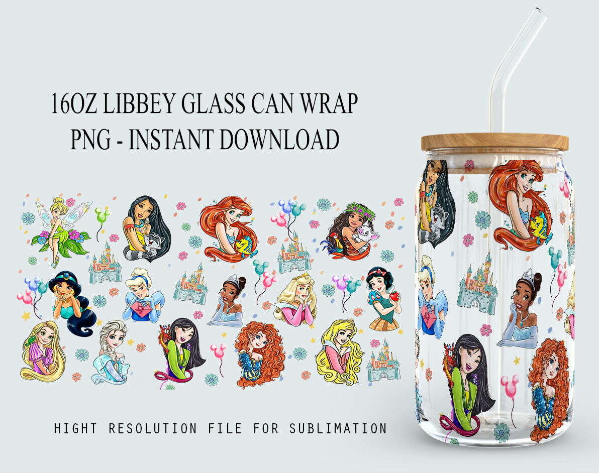 Cartoon Character Tumbler, Glass Wrap, 16oz Glass Can Png, Libbey Can Glass 16oz Design