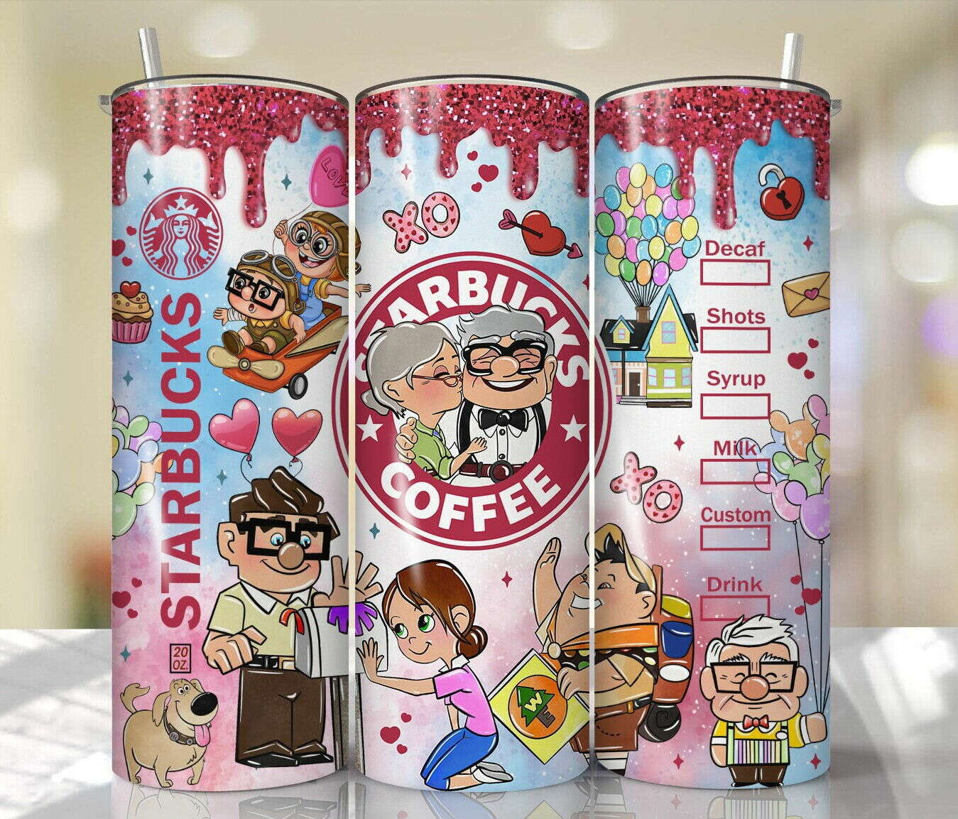 Cartoon Character Valentine Tumbler Design PNG, Valentine 20oz Skinny Tumbler