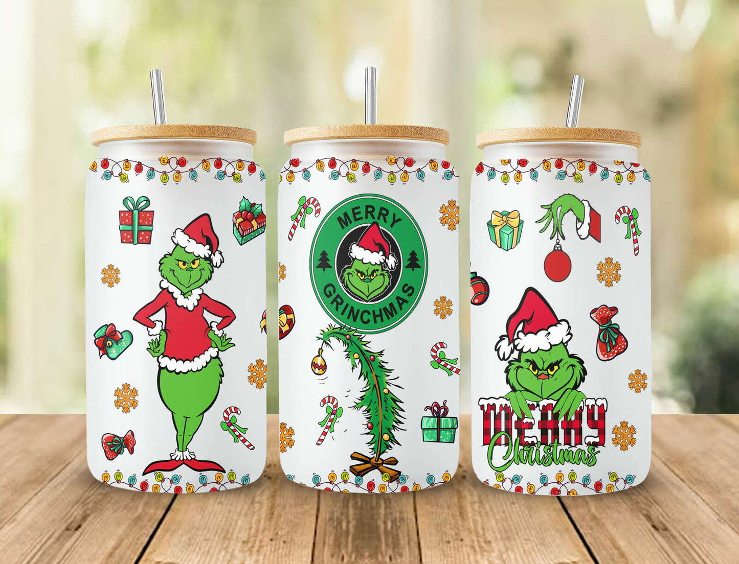 Cartoon Christmas 16oz Can Glass Wrap, Christmas Design Png