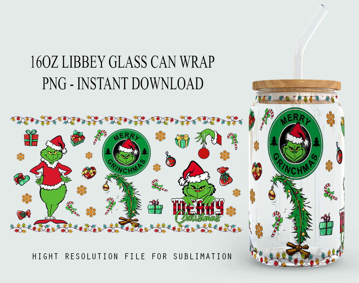 Cartoon Christmas 16oz Can Glass Wrap, Christmas Design Png