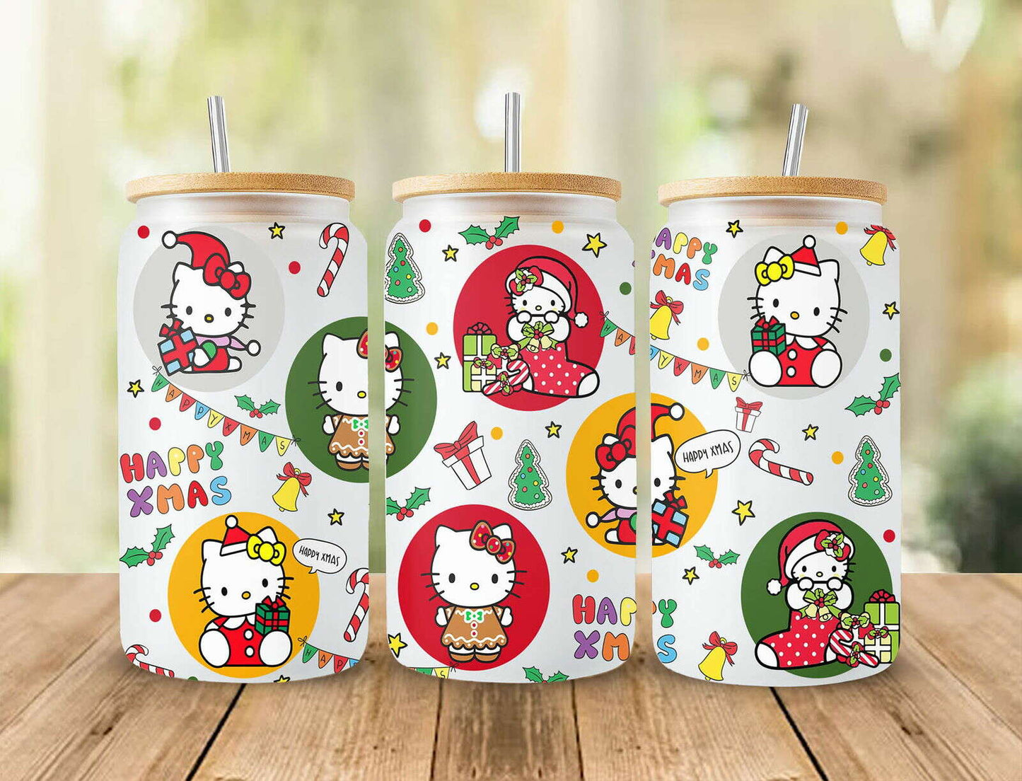 Cartoon Christmas Libbey 16oz Glass can Wrap Cat Png, Instant Download PNG