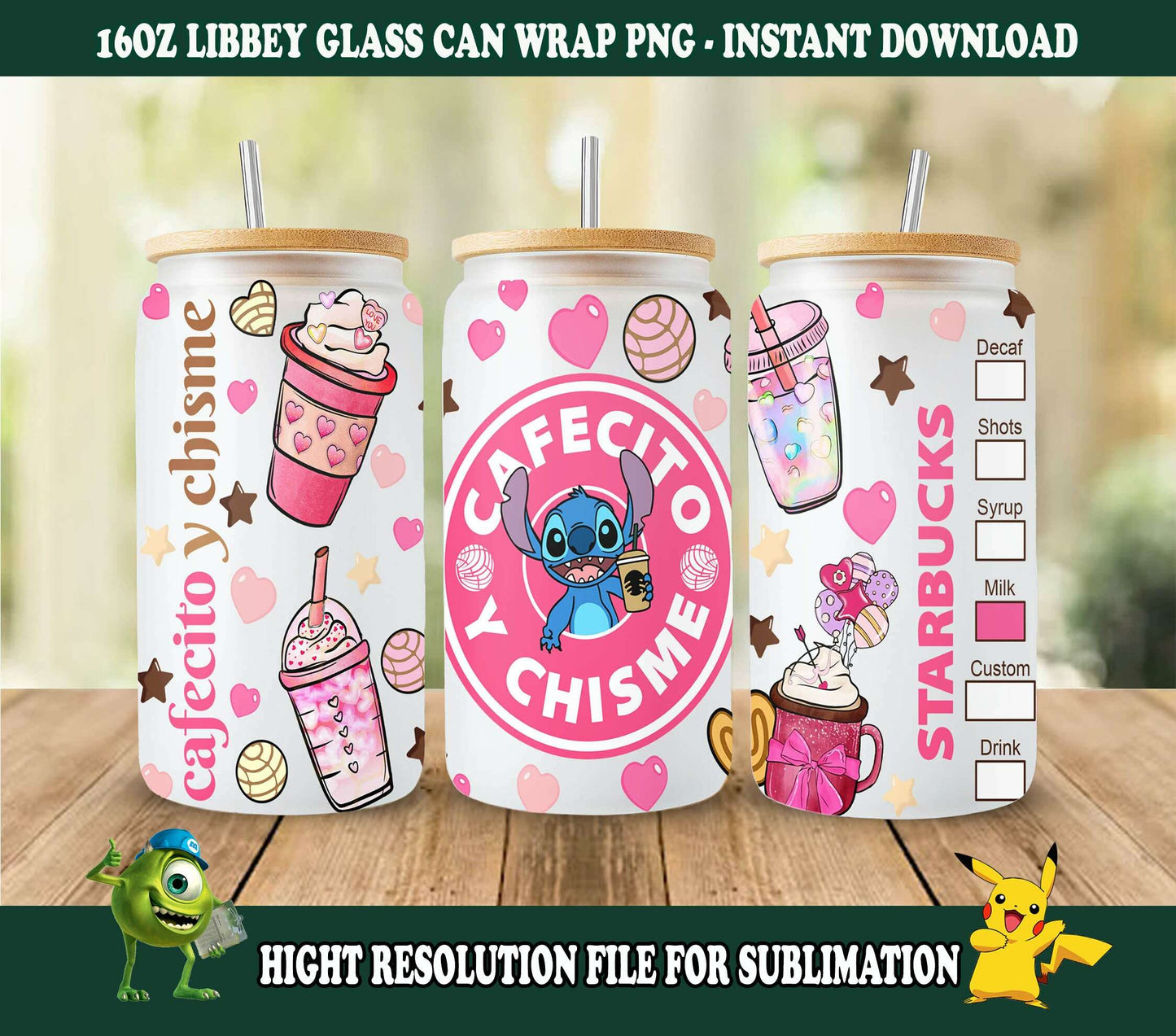 Cartoon Coffee Cafecito Y Chisme Tumbler, 16oz Can Glass Wrap