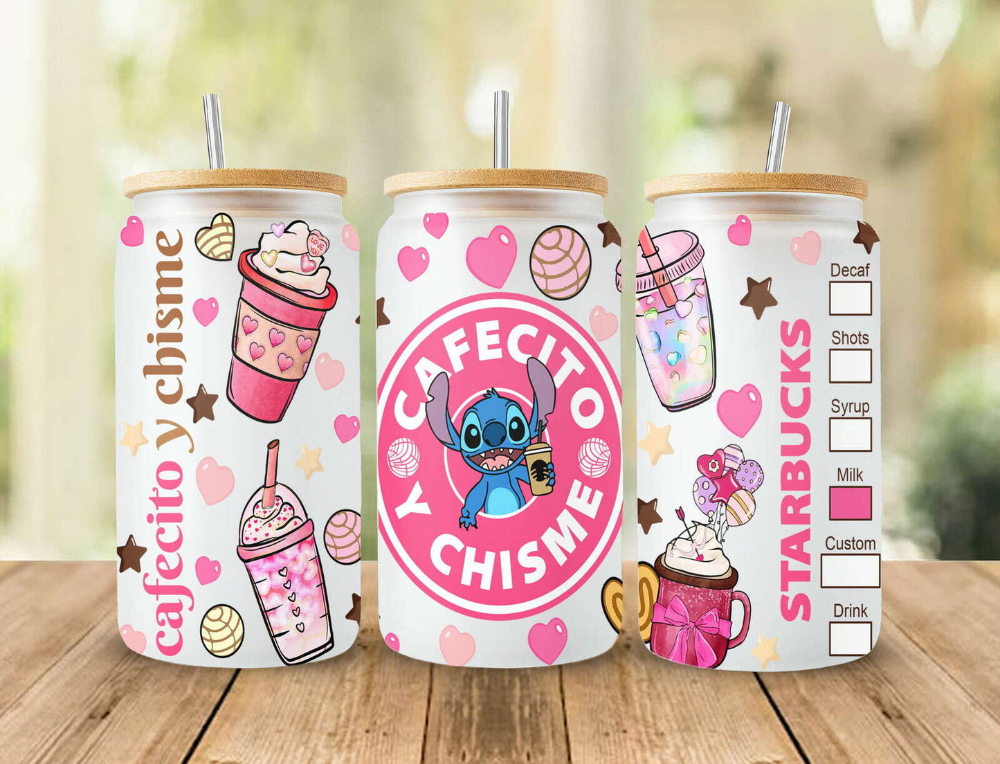 Cartoon Coffee Cafecito Y Chisme Tumbler, 16oz Can Glass Wrap