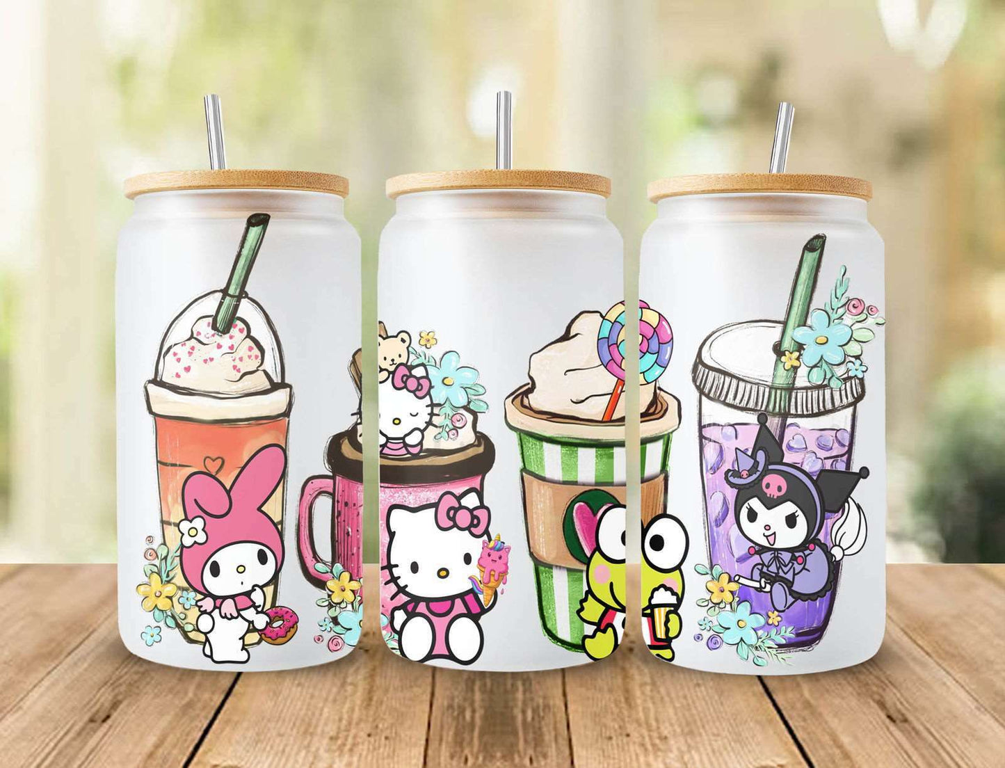 Cartoon Coffee Png, Cartoon 16oz Glass Can Wrap, Cute Cat Design PNG