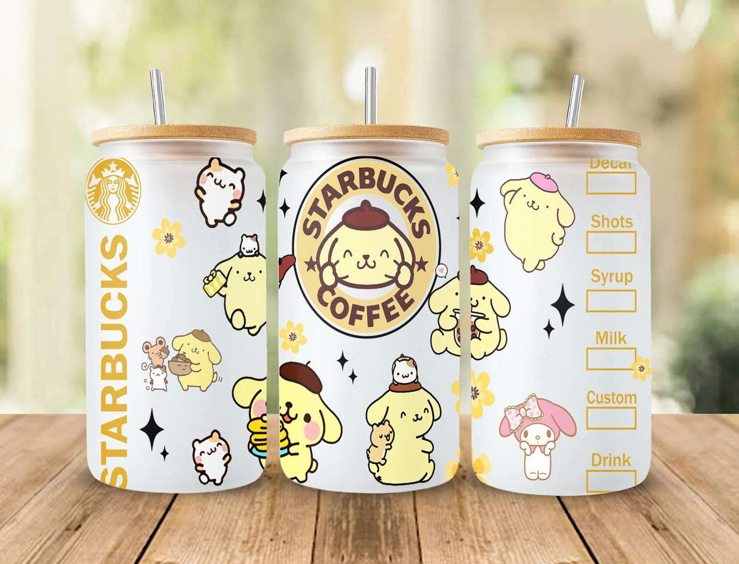 Cartoon Coffee Tumbler Wrap, Hello Coffee 16oz Can Glass Wrap, Cat Tumbler Wrap