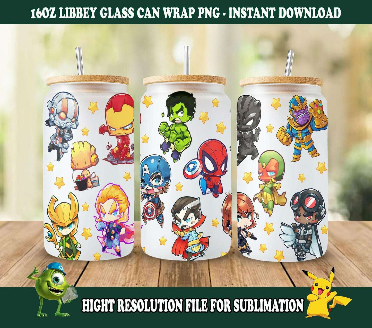 Cartoon Comics 16oz Can Glass, Hero Tumbler Sublimation, Hero Tumbler wrap Sublimation, Comics Sublimation