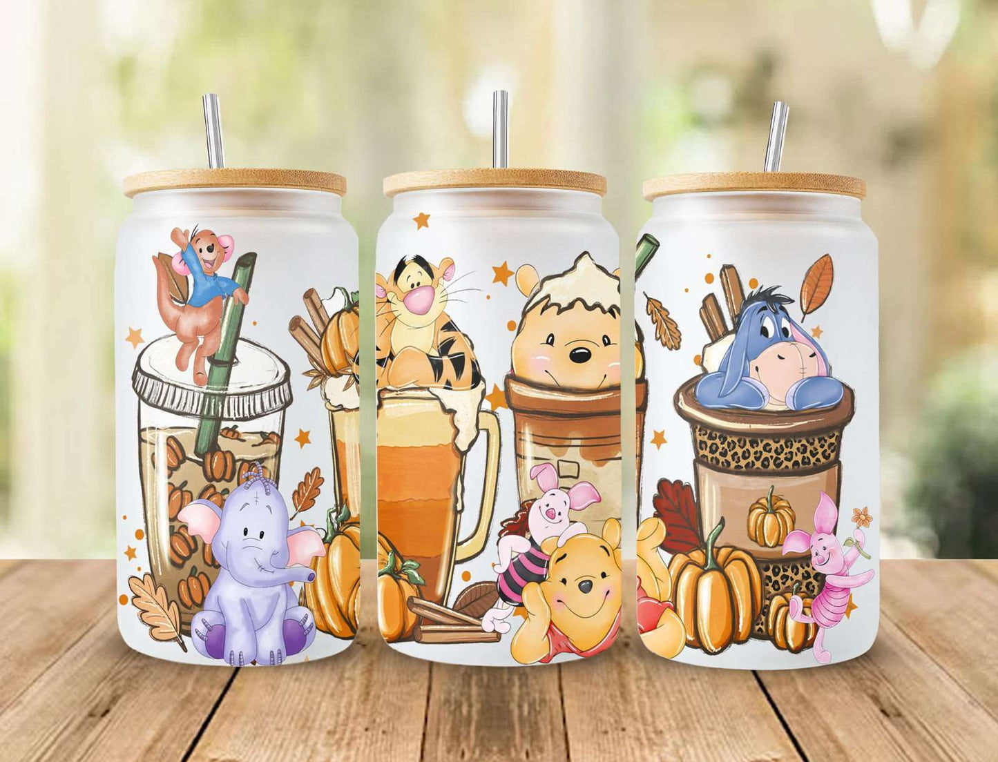 Cartoon Halloween Coffee 16oz Glass Can Wrap , Png Design, Instant Download
