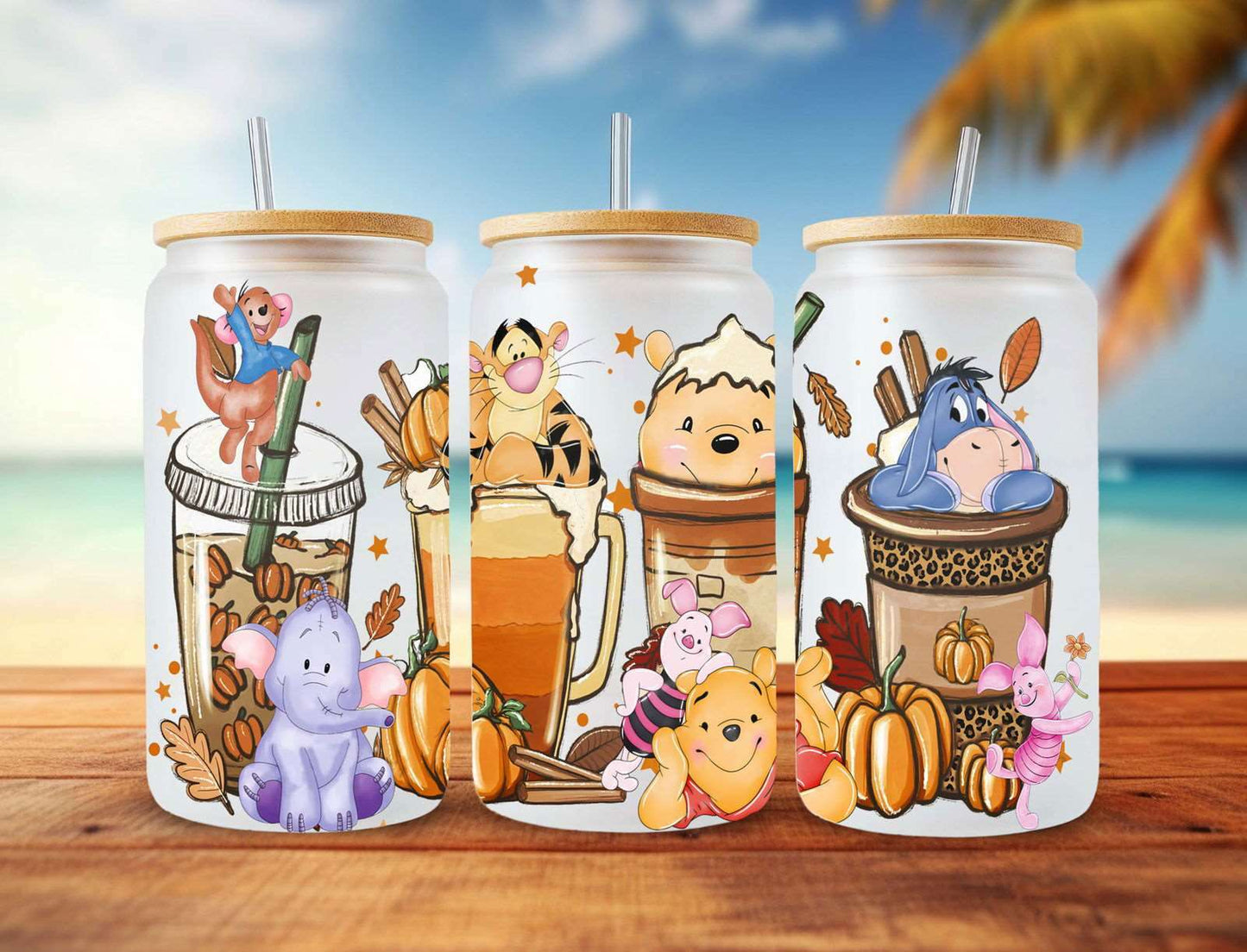 Cartoon Halloween Coffee 16oz Glass Can Wrap , Png Design, Instant Download
