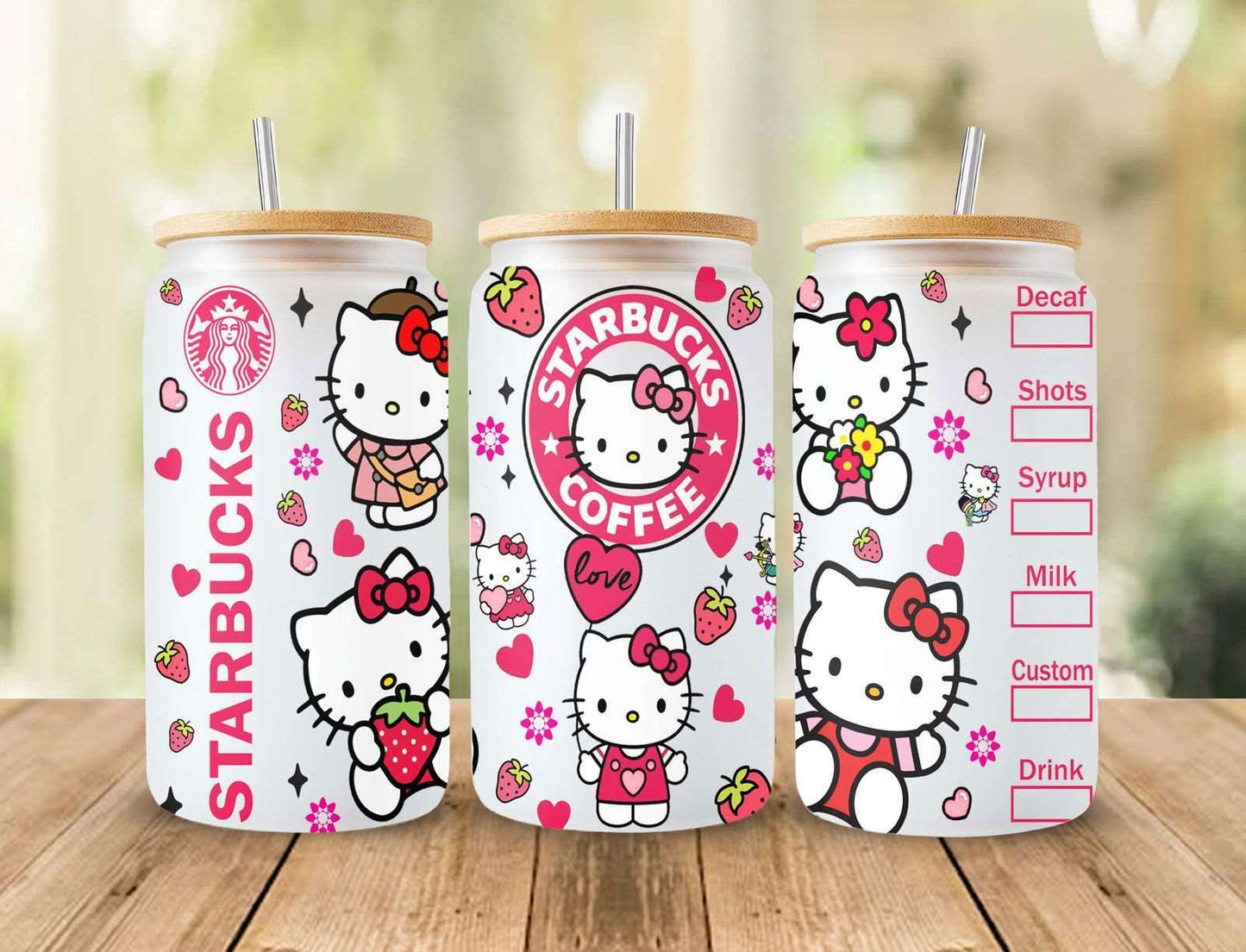 Cartoon Love 16oz Libbey Glass Can Wrap, Cartoon Spring Flower Sublimation Design