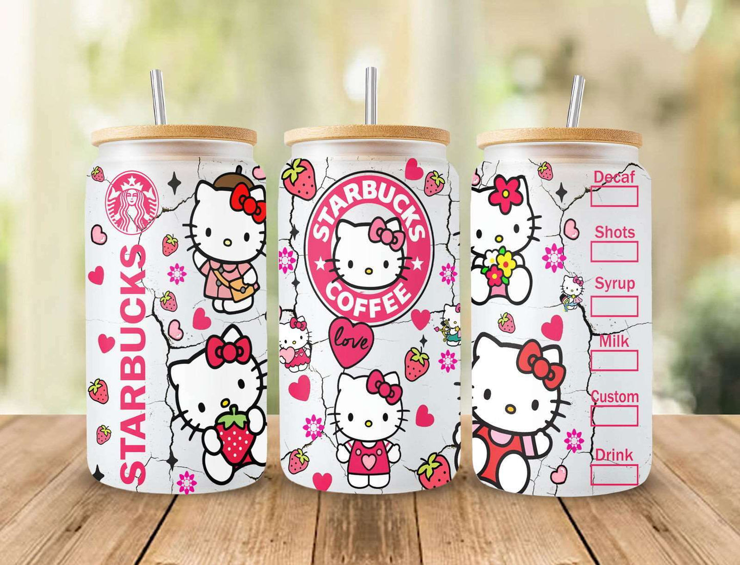 Cartoon Love 16oz Libbey Glass Can Wrap, Cartoon Spring Flower Sublimation Design