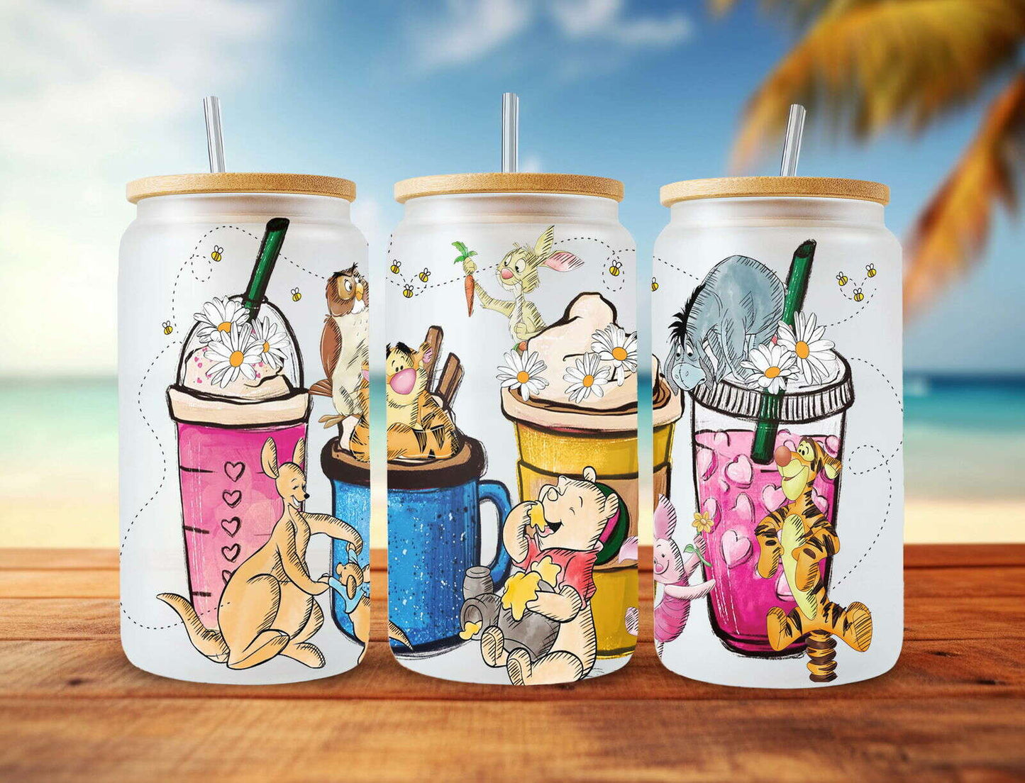 Cartoon Movies Coffee Cup 16oz Glass Can Wrap Sublimation Design