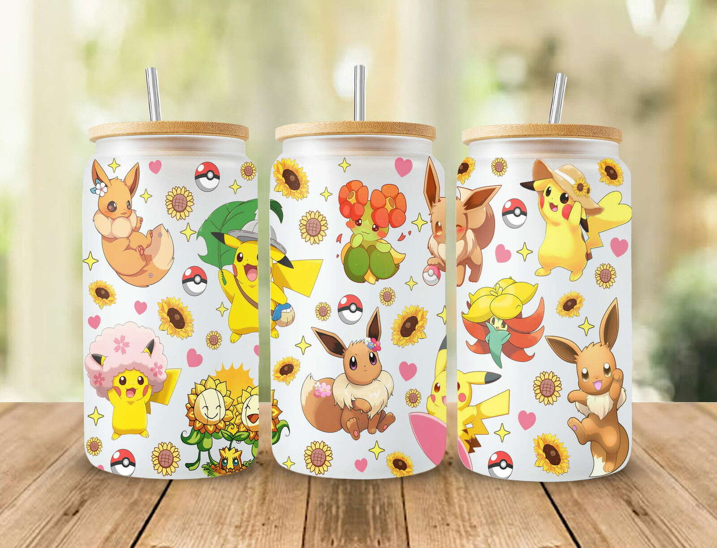 Cartoon Spring 16oz Glass Can Wrap, Poke Glass Can, Gotta Catch 'em all Design