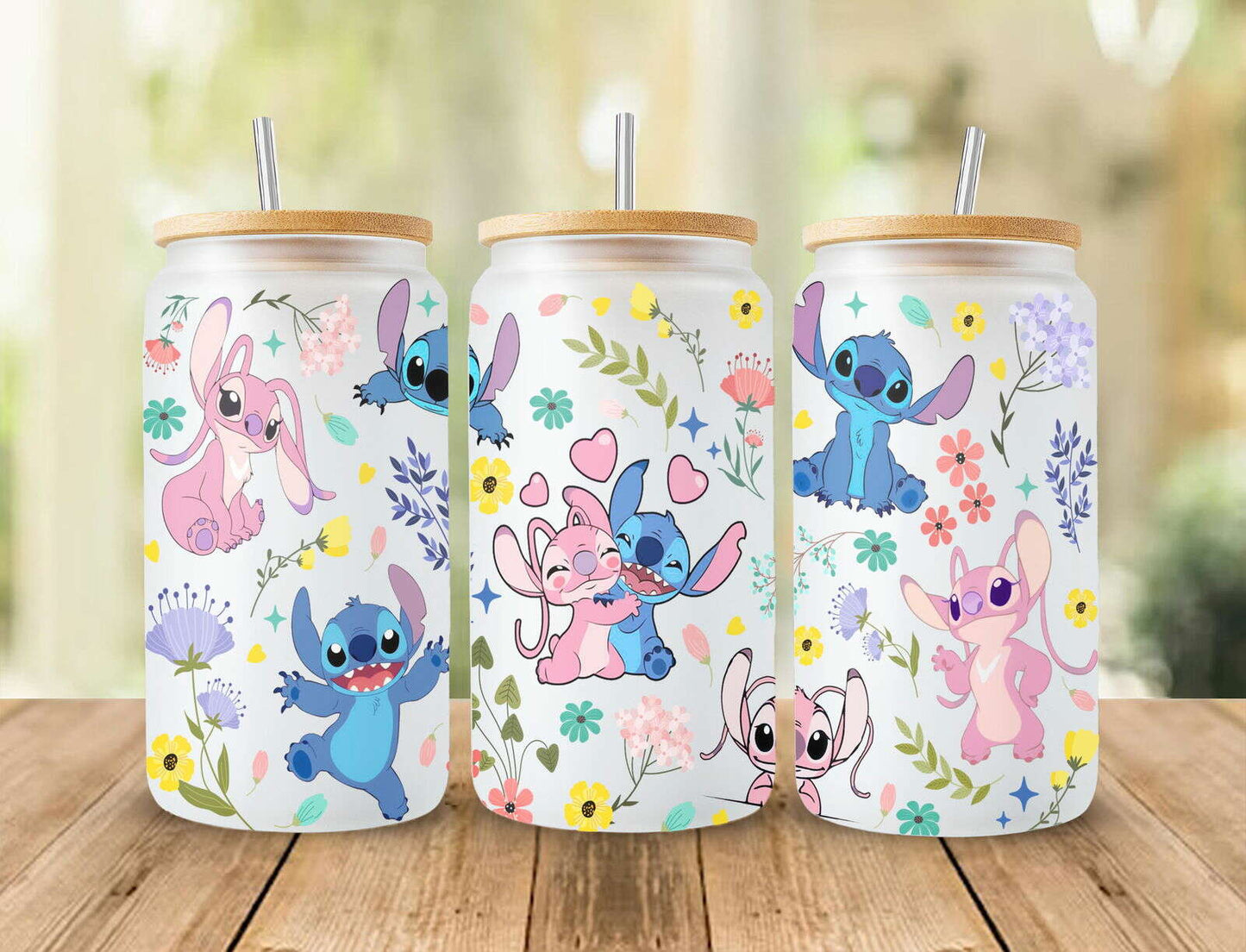 Cartoon Spring Day 16oz Can Glass, Flower Tumbler Wrap, Full Glass Can Wrap