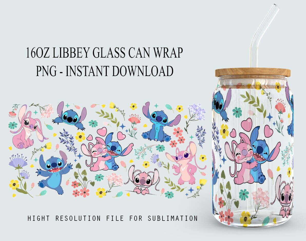 Cartoon Spring Day 16oz Can Glass, Flower Tumbler Wrap, Full Glass Can Wrap